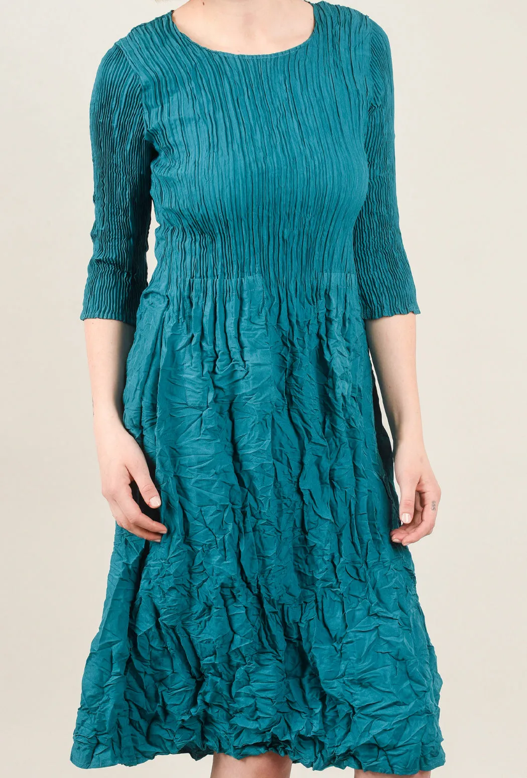 3/4-Sleeve Smash Dress, Peacock