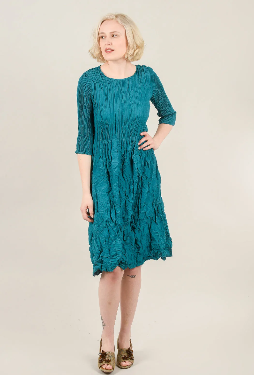 3/4-Sleeve Smash Dress, Peacock