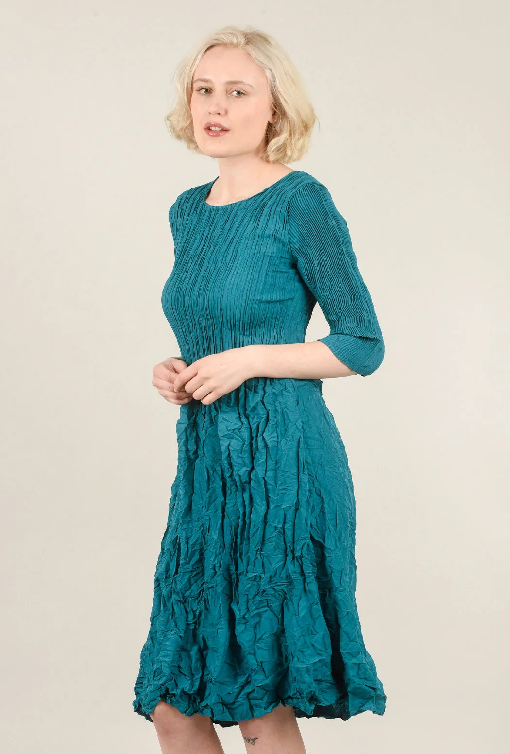 3/4-Sleeve Smash Dress, Peacock