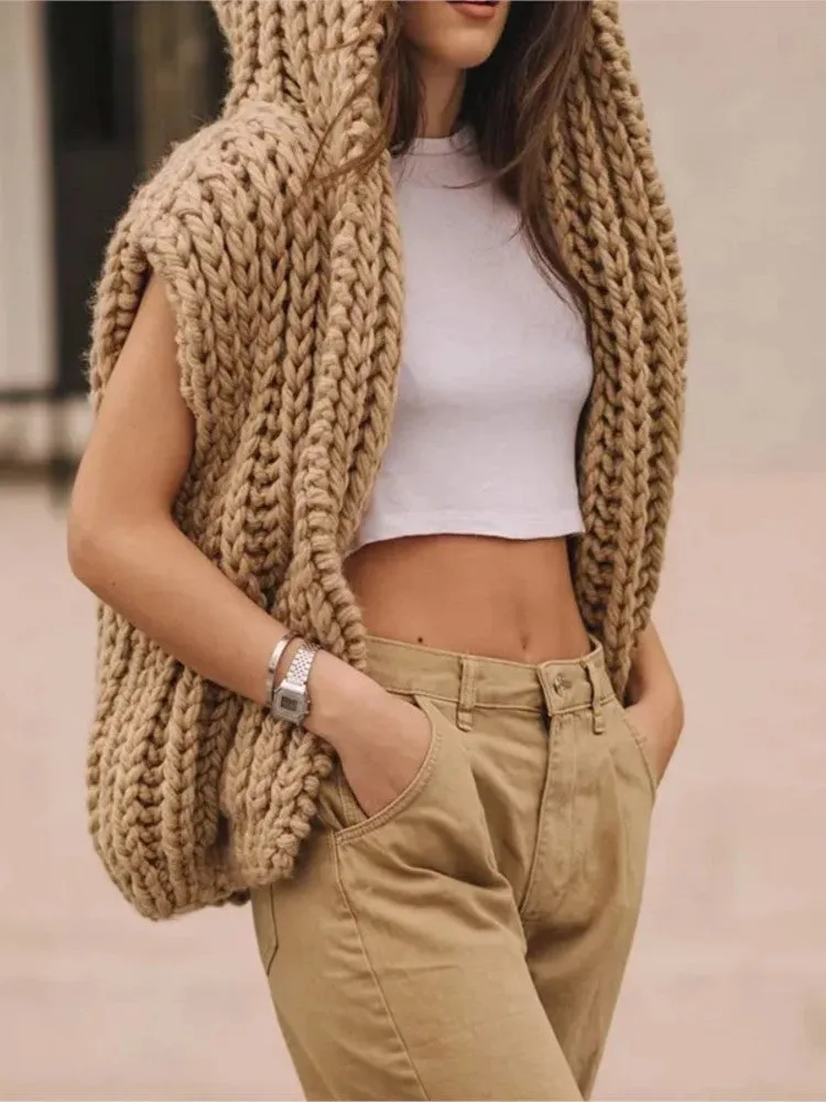 Adriana Sleeveless Loose Knitting Women Cardigan