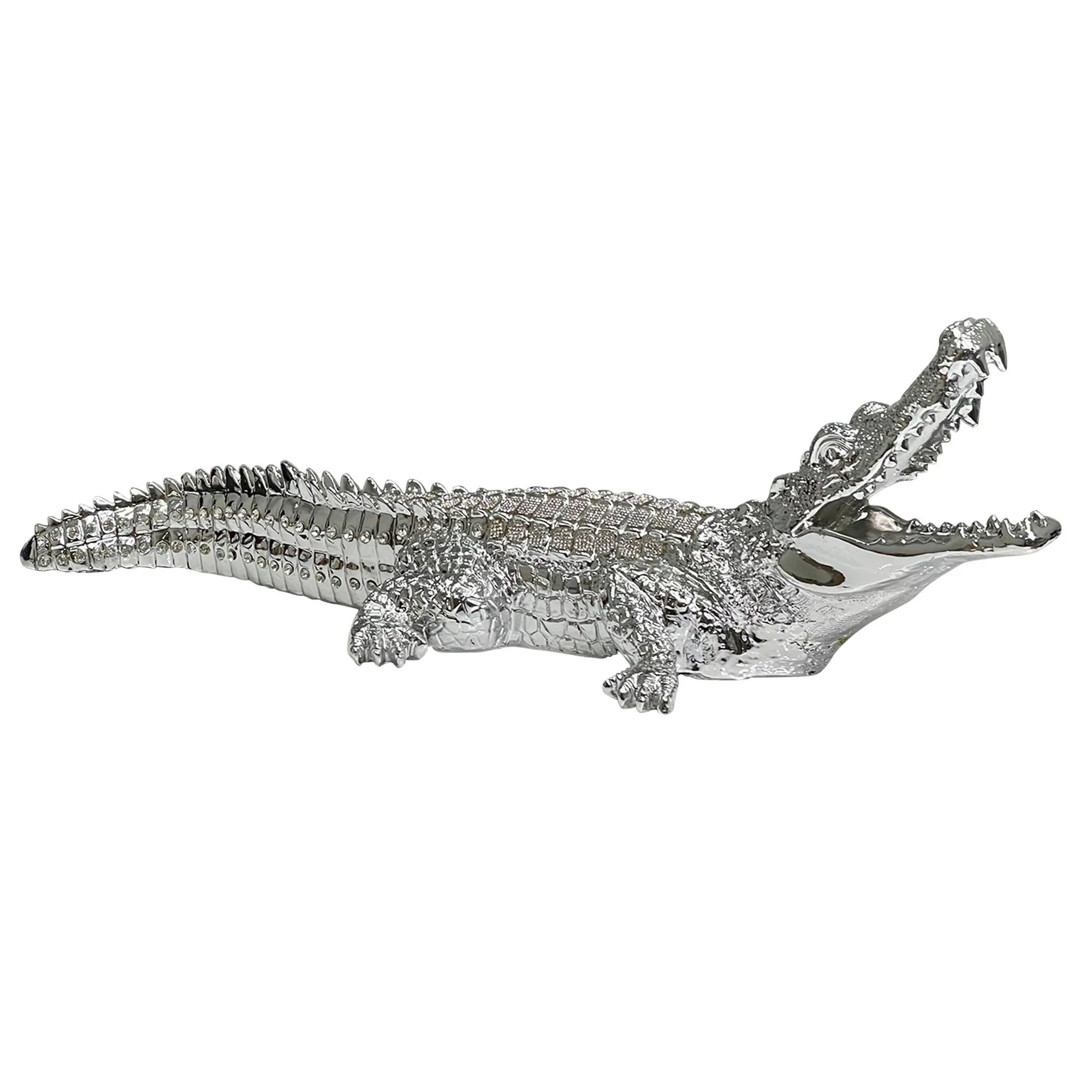 AMBROSE DIAMOND ENCRUSTED CHROME PLATED CROCODILE: Large / Silver
