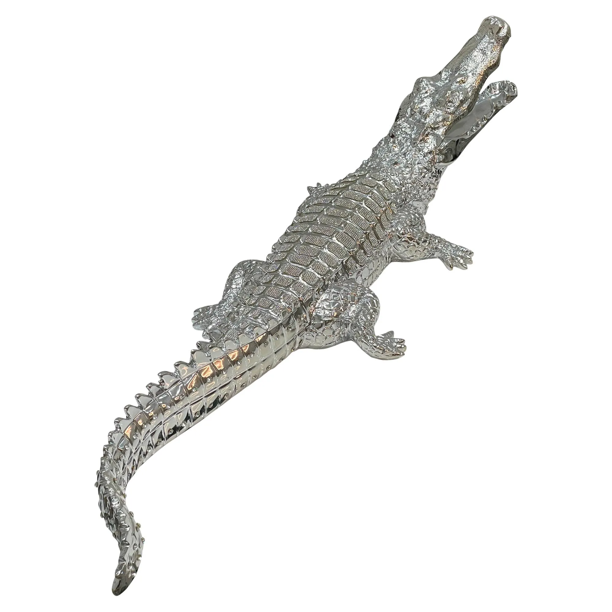 AMBROSE DIAMOND ENCRUSTED CHROME PLATED CROCODILE: Large / Silver