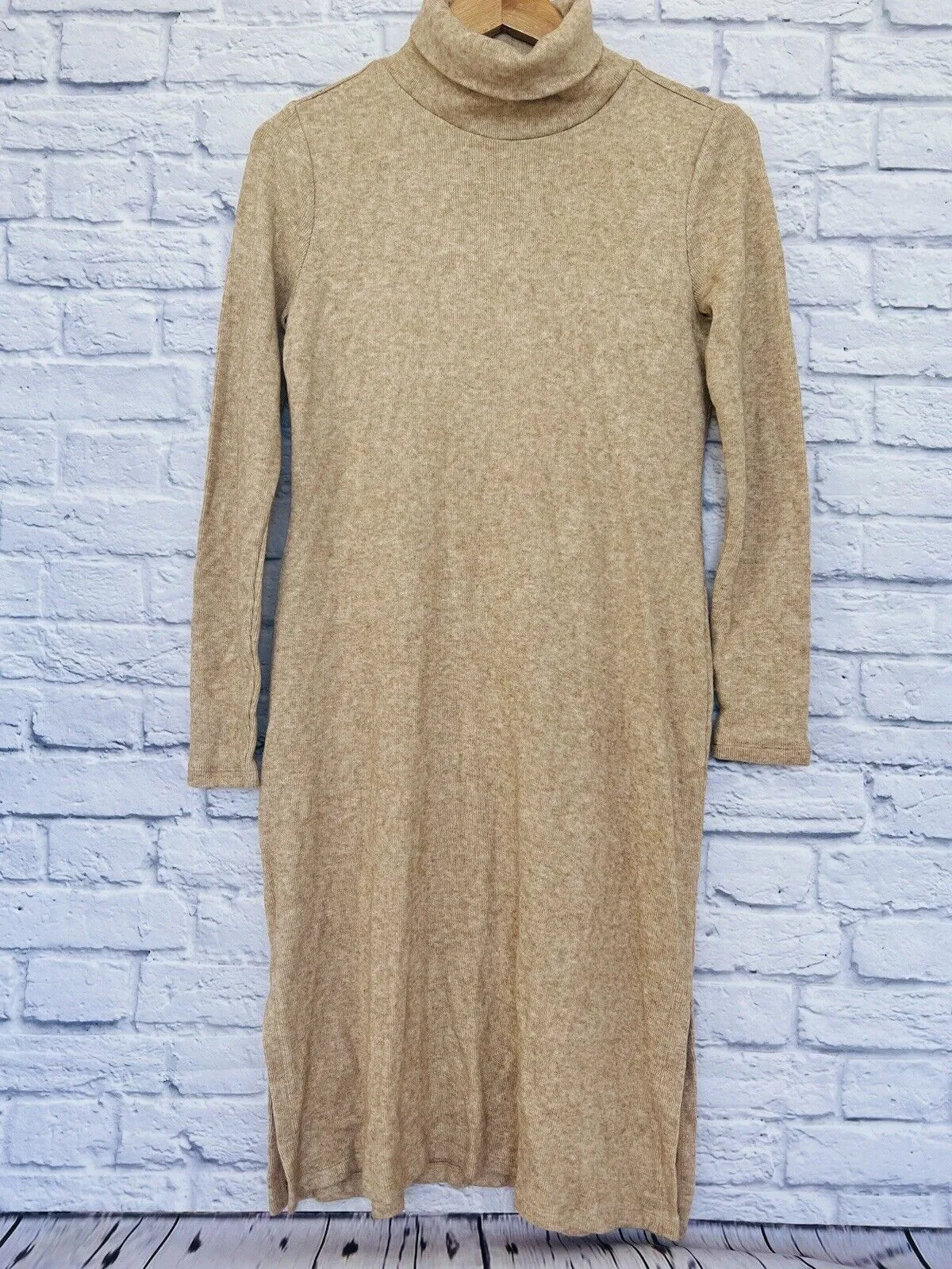 ANN TAYLOR NWT Long Turtleneck Sweater Dress Sz PS Tan Soft Cozy Knit