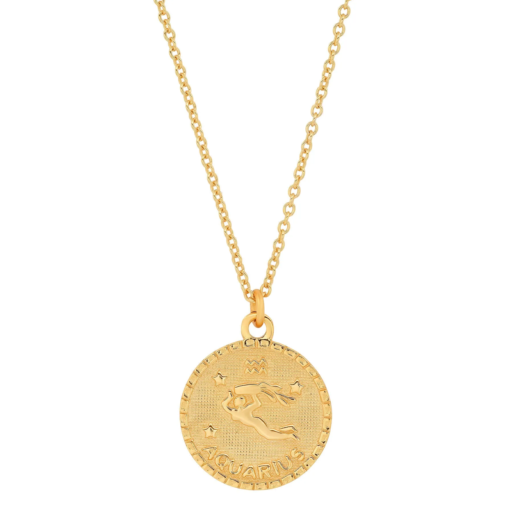 AQUARIUS ZODIAC MEDALLION NECKLACE, GOLD