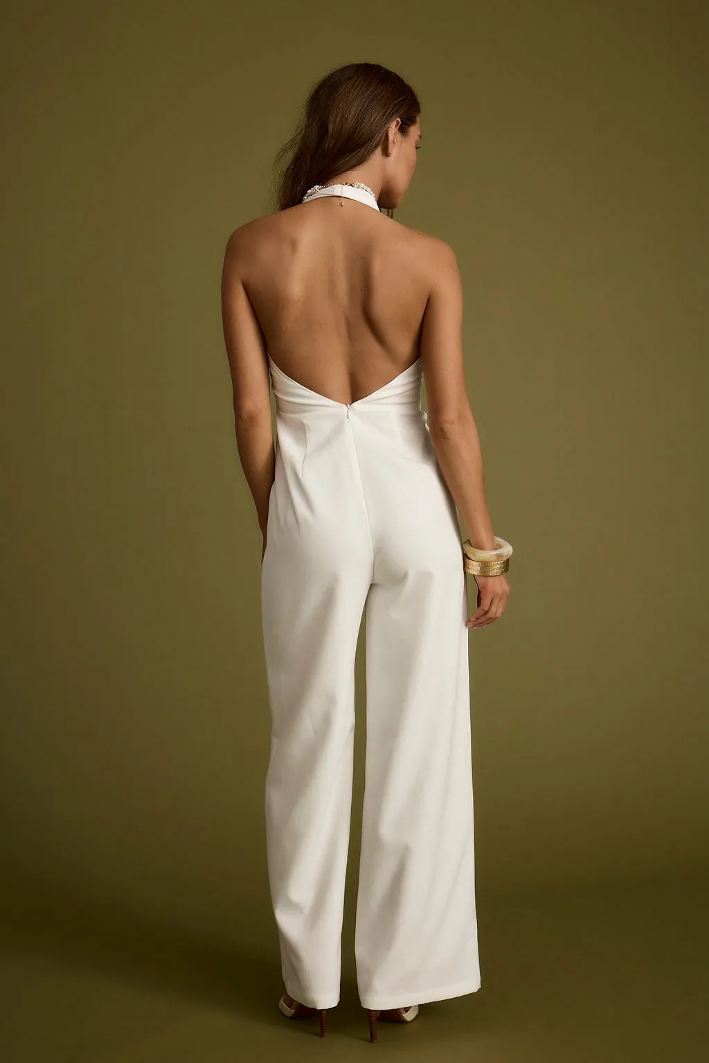Astoria White Plunge Halter Tailored Jumpsuit