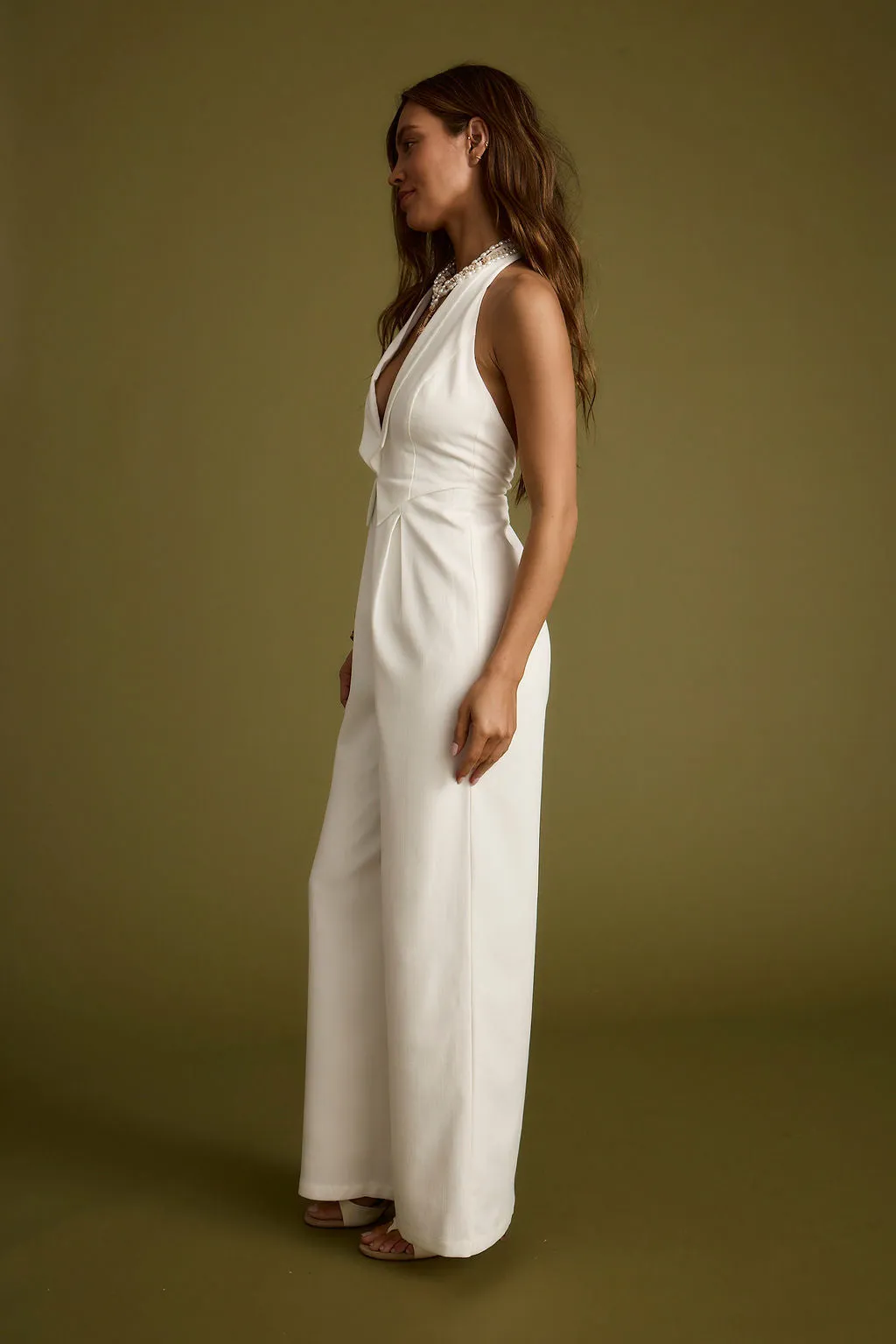 Astoria White Plunge Halter Tailored Jumpsuit