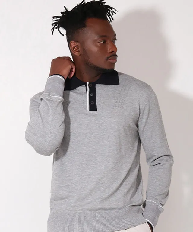 AVEN Men's Preppy Polo Knit - Gray