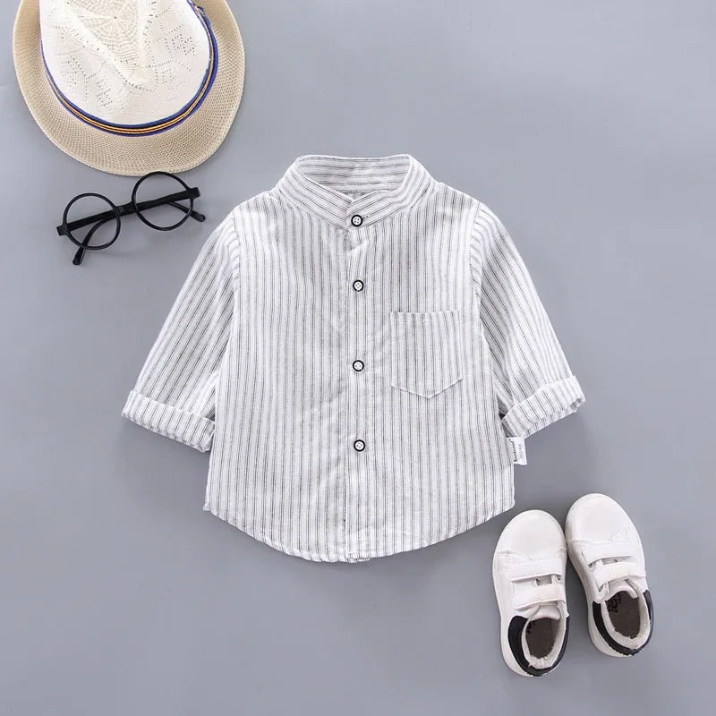 Baby Boys Pinstripe Long Sleeve Cotton Shirt - White