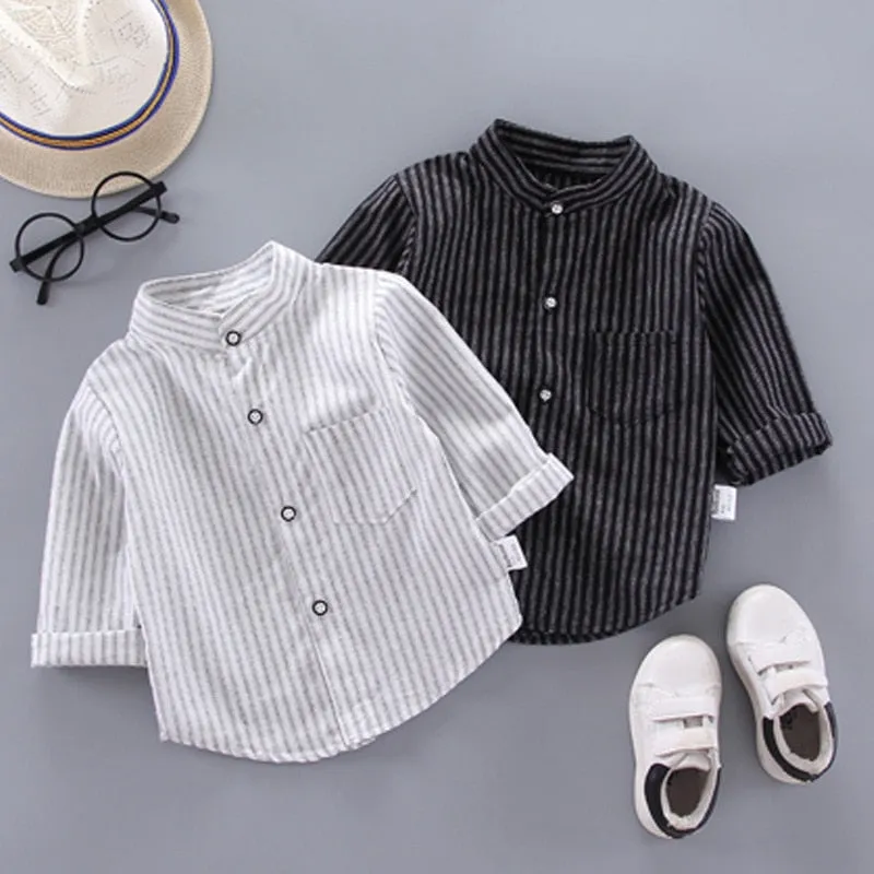 Baby Boys Pinstripe Long Sleeve Cotton Shirt - White