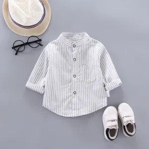 Baby Boys Pinstripe Long Sleeve Cotton Shirt - White