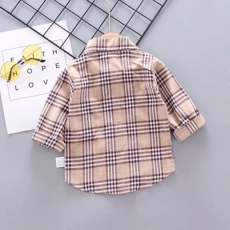 Baby Boys Thin Long Sleeve Cotton Check Shirts - Pink, Khaki