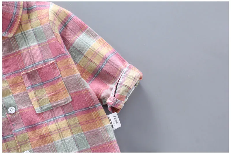 Baby Boys Thin Long Sleeve Cotton Check Shirts - Pink, Khaki