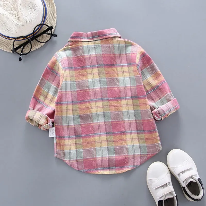 Baby Boys Thin Long Sleeve Cotton Check Shirts - Pink, Khaki