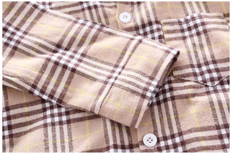Baby Boys Thin Long Sleeve Cotton Check Shirts - Pink, Khaki