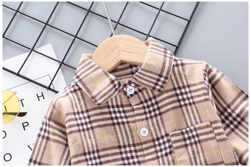 Baby Boys Thin Long Sleeve Cotton Check Shirts - Pink, Khaki