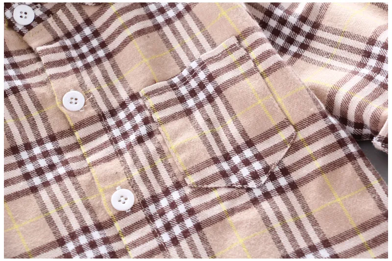 Baby Boys Thin Long Sleeve Cotton Check Shirts - Pink, Khaki