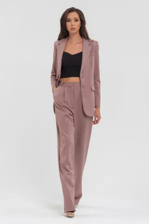 Beige Elegant Classic Office Straight Pants