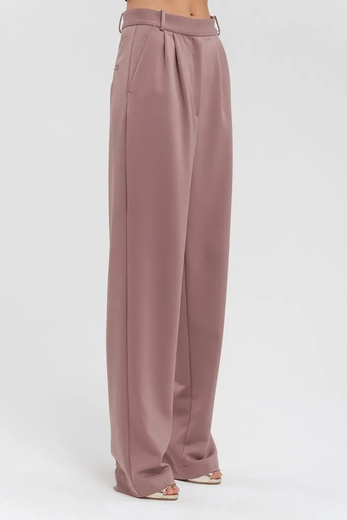 Beige Elegant Classic Office Straight Pants