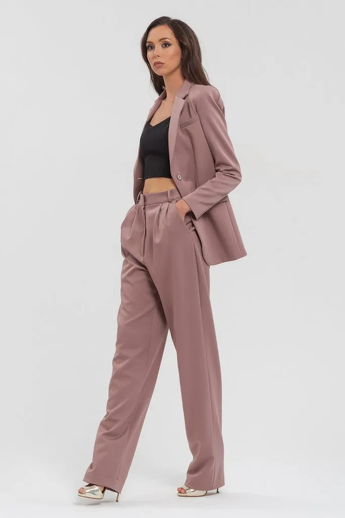 Beige Elegant Classic Office Straight Pants