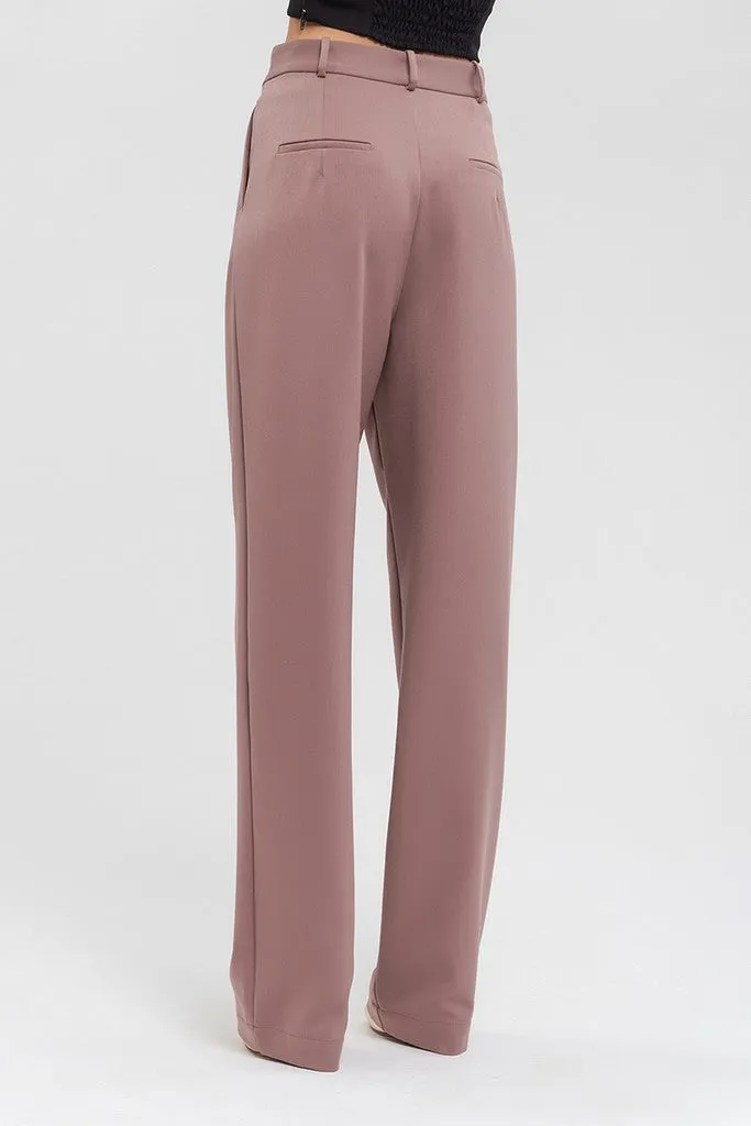 Beige Elegant Classic Office Straight Pants