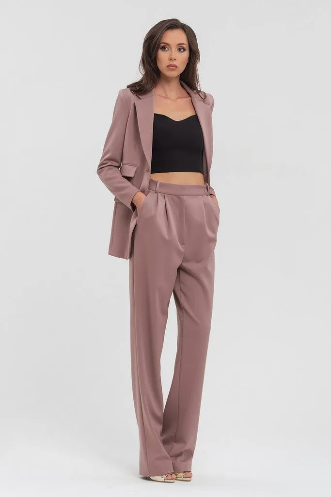 Beige Elegant Classic Office Straight Pants