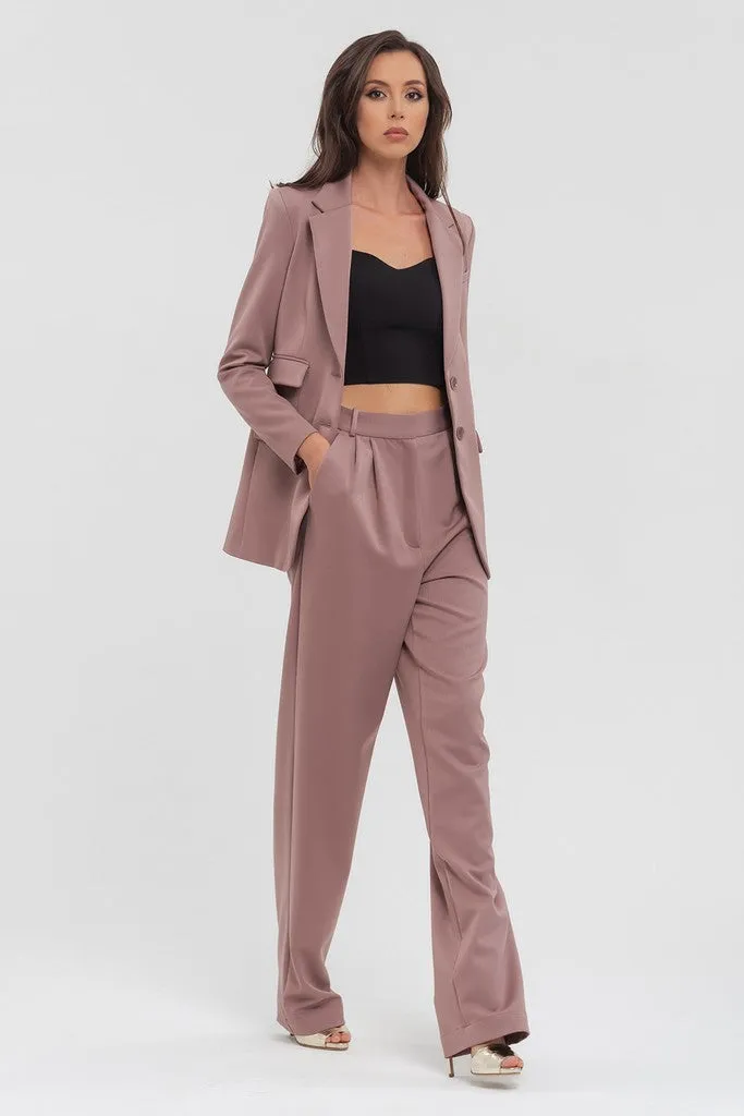 Beige Elegant Classic Office Straight Pants