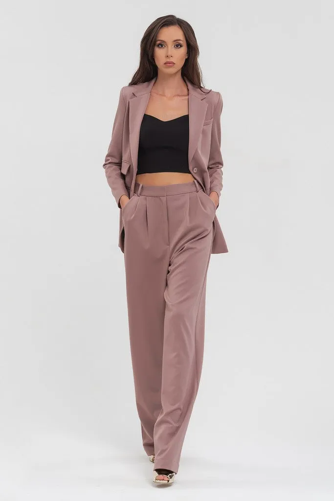 Beige Elegant Classic Office Straight Pants