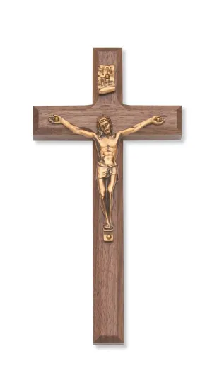 Beveled Walnut Wall Crucifix (8")