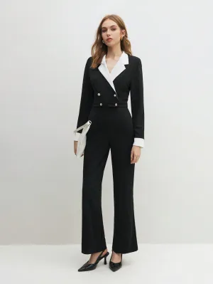 BIZwear Ladies' Contrast Color Double Breasted Jumpsuit Office Wear
