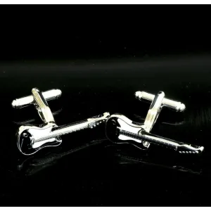 Black and White Mens Stainless Steel Guitars Cufflinks for Shirt with Box - Hand Crafted Perfect