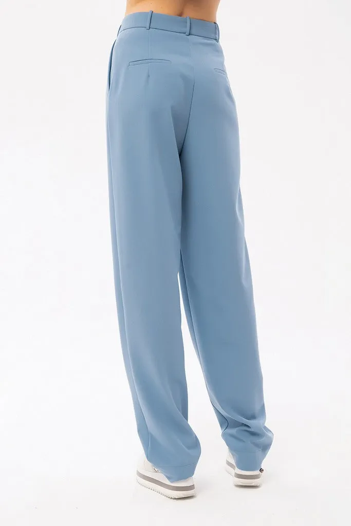 Blue Elegant Classic Office Straight Pants