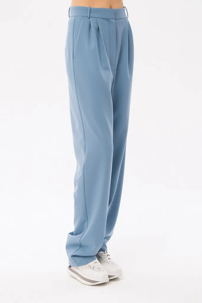 Blue Elegant Classic Office Straight Pants