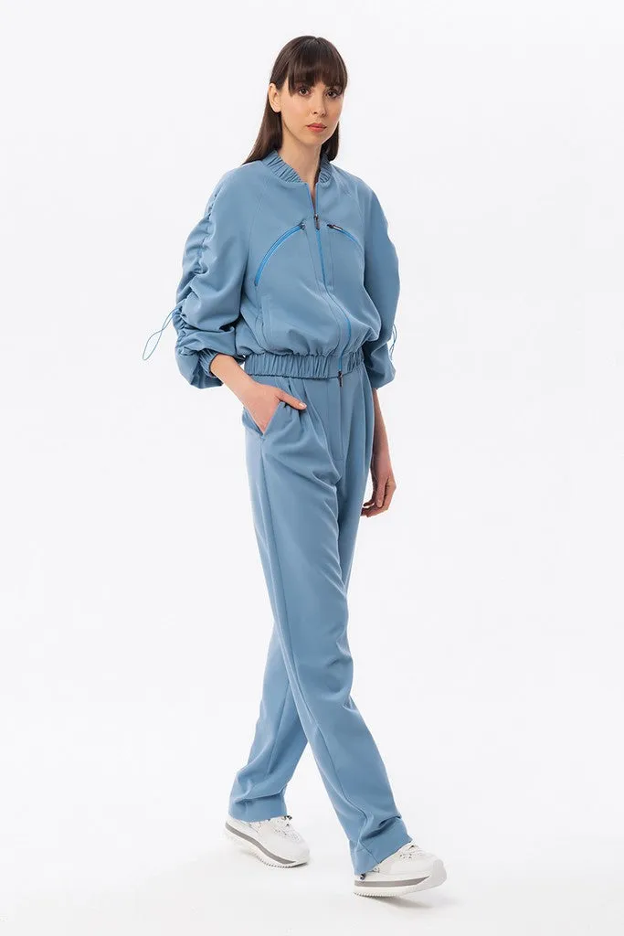 Blue Elegant Classic Office Straight Pants