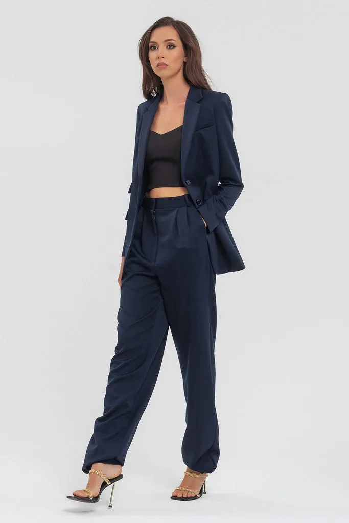 Blue Elegant Classic Office Straight Pants