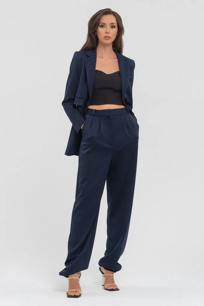 Blue Elegant Classic Office Straight Pants