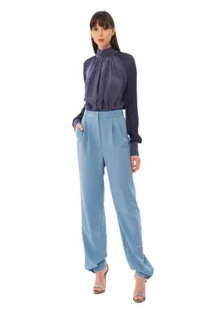 Blue Elegant Classic Office Straight Pants