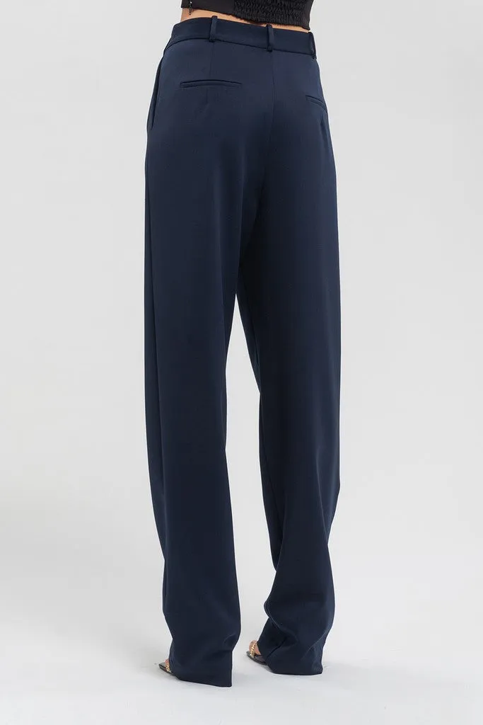 Blue Elegant Classic Office Straight Pants
