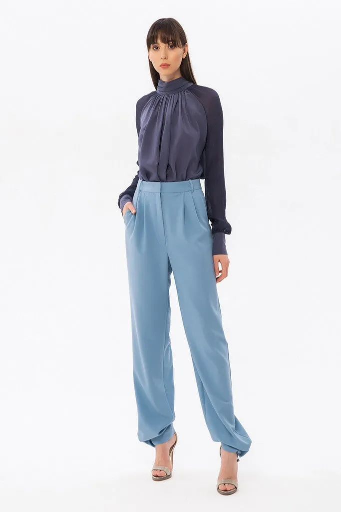 Blue Elegant Classic Office Straight Pants