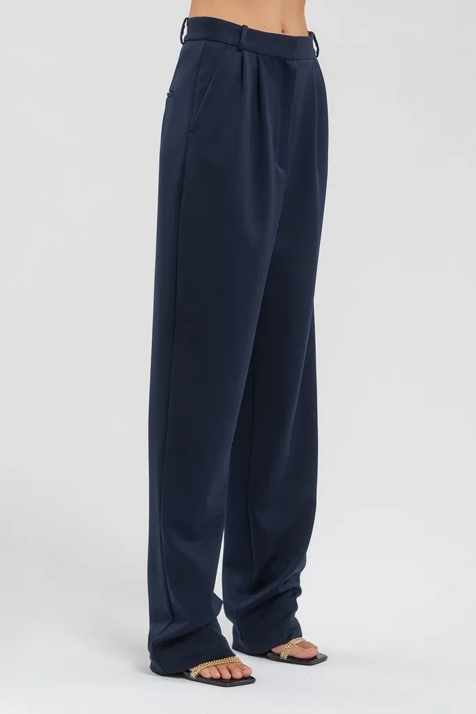 Blue Elegant Classic Office Straight Pants