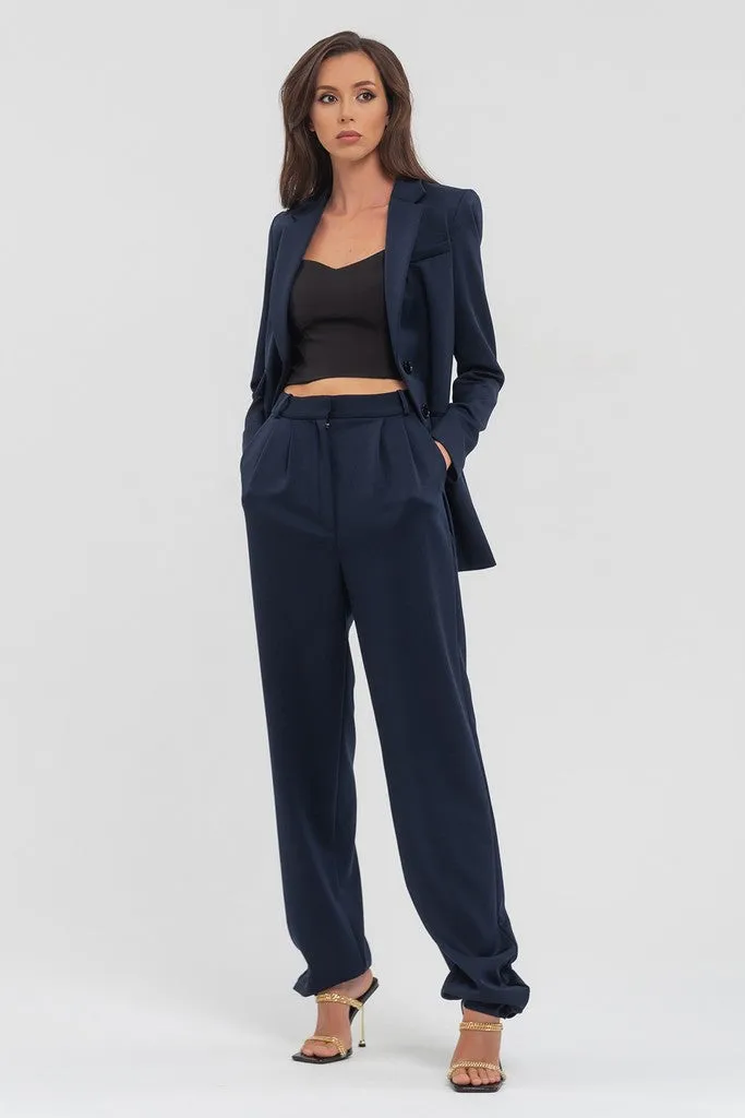 Blue Elegant Classic Office Straight Pants