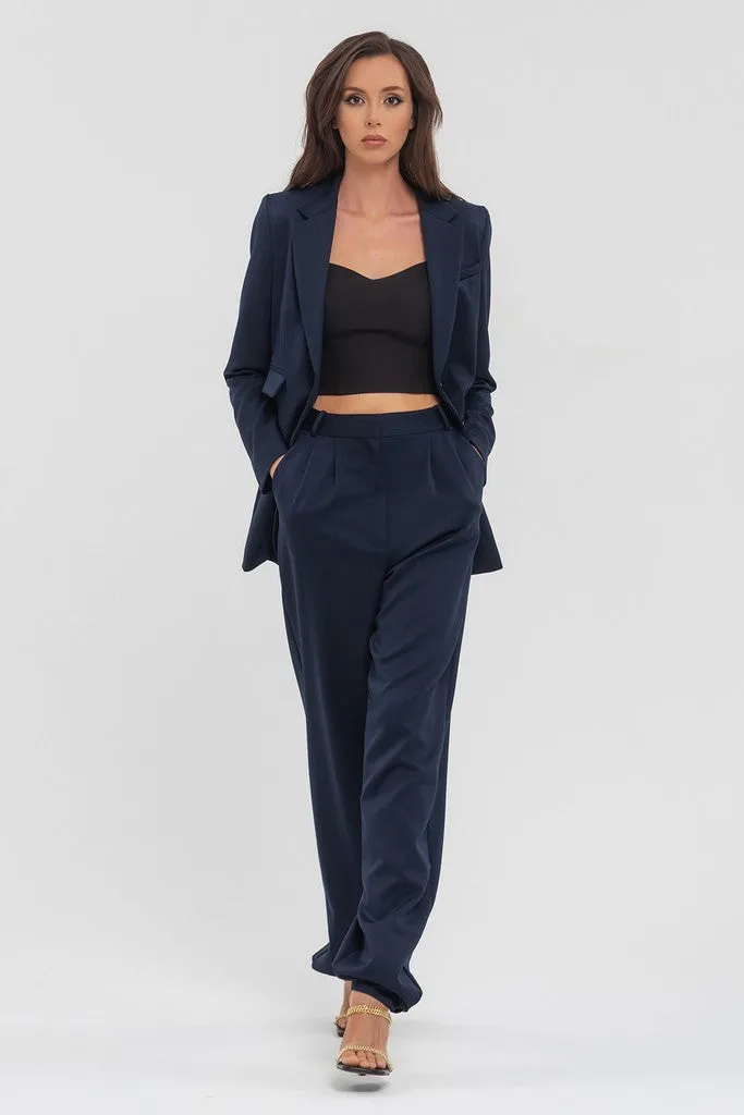 Blue Elegant Classic Office Straight Pants