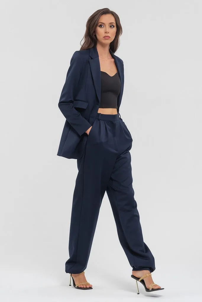 Blue Elegant Classic Office Straight Pants
