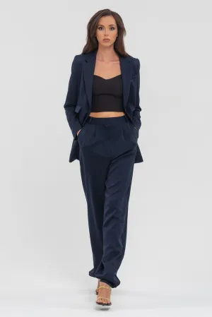 Blue Elegant Classic Office Straight Pants