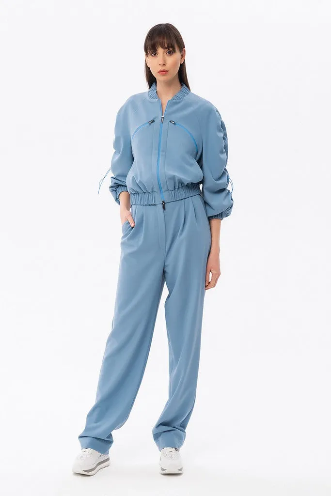 Blue Elegant Classic Office Straight Pants
