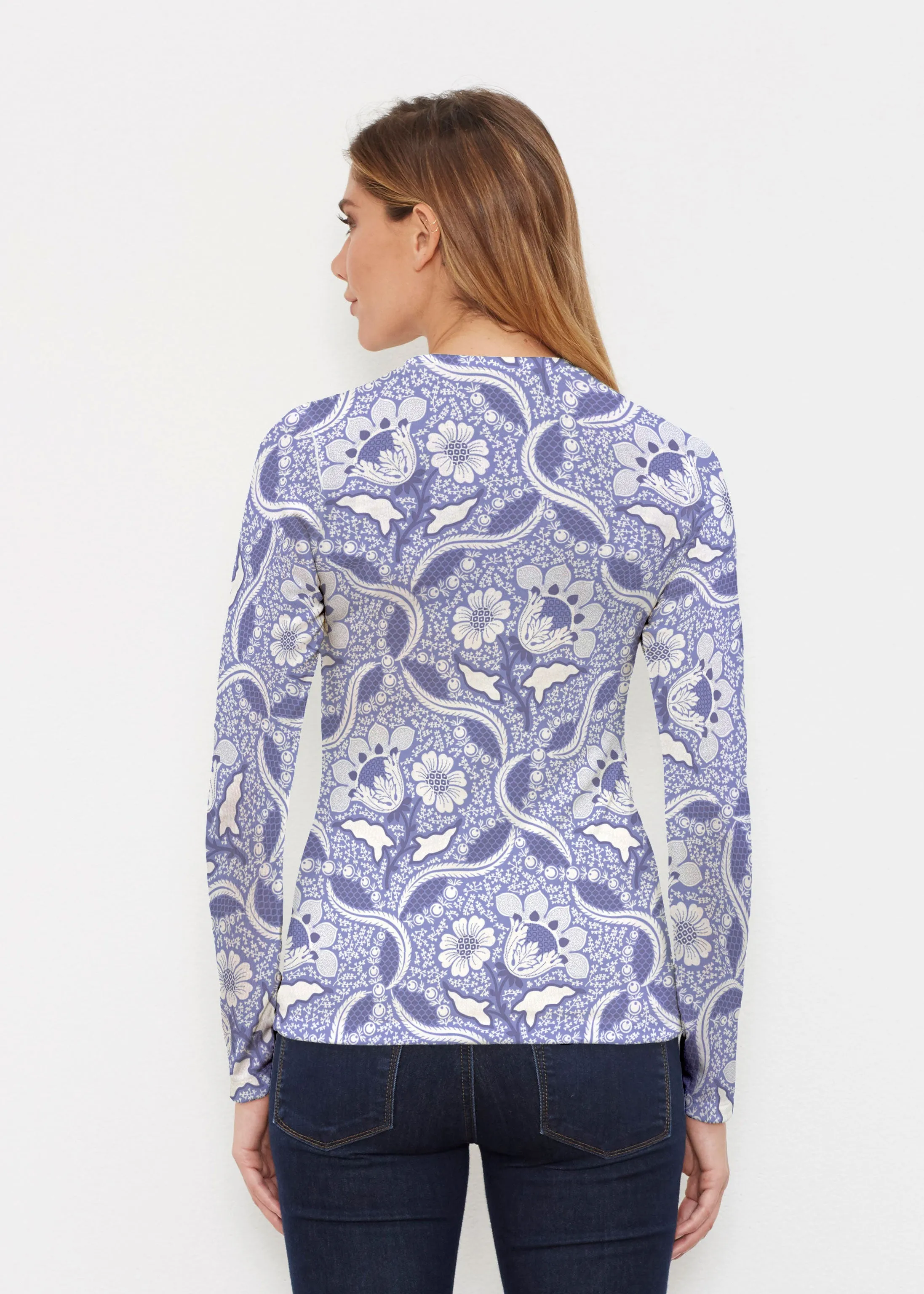 Braided Flower Navy (7917) ~ Butterknit Long Sleeve Crew Top