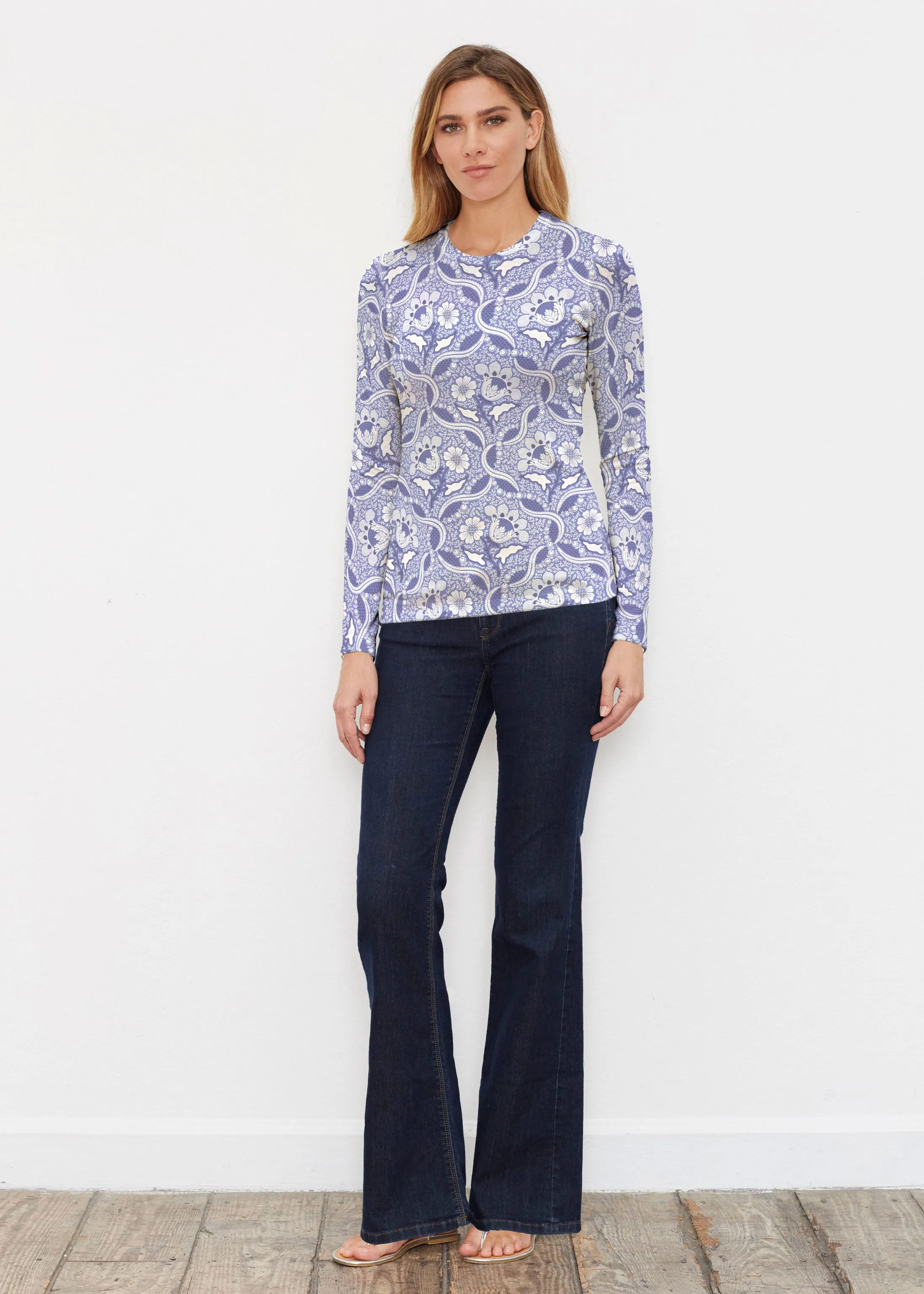 Braided Flower Navy (7917) ~ Butterknit Long Sleeve Crew Top