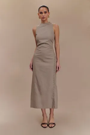 Bronte Linen Button Midi Dress - Pebble