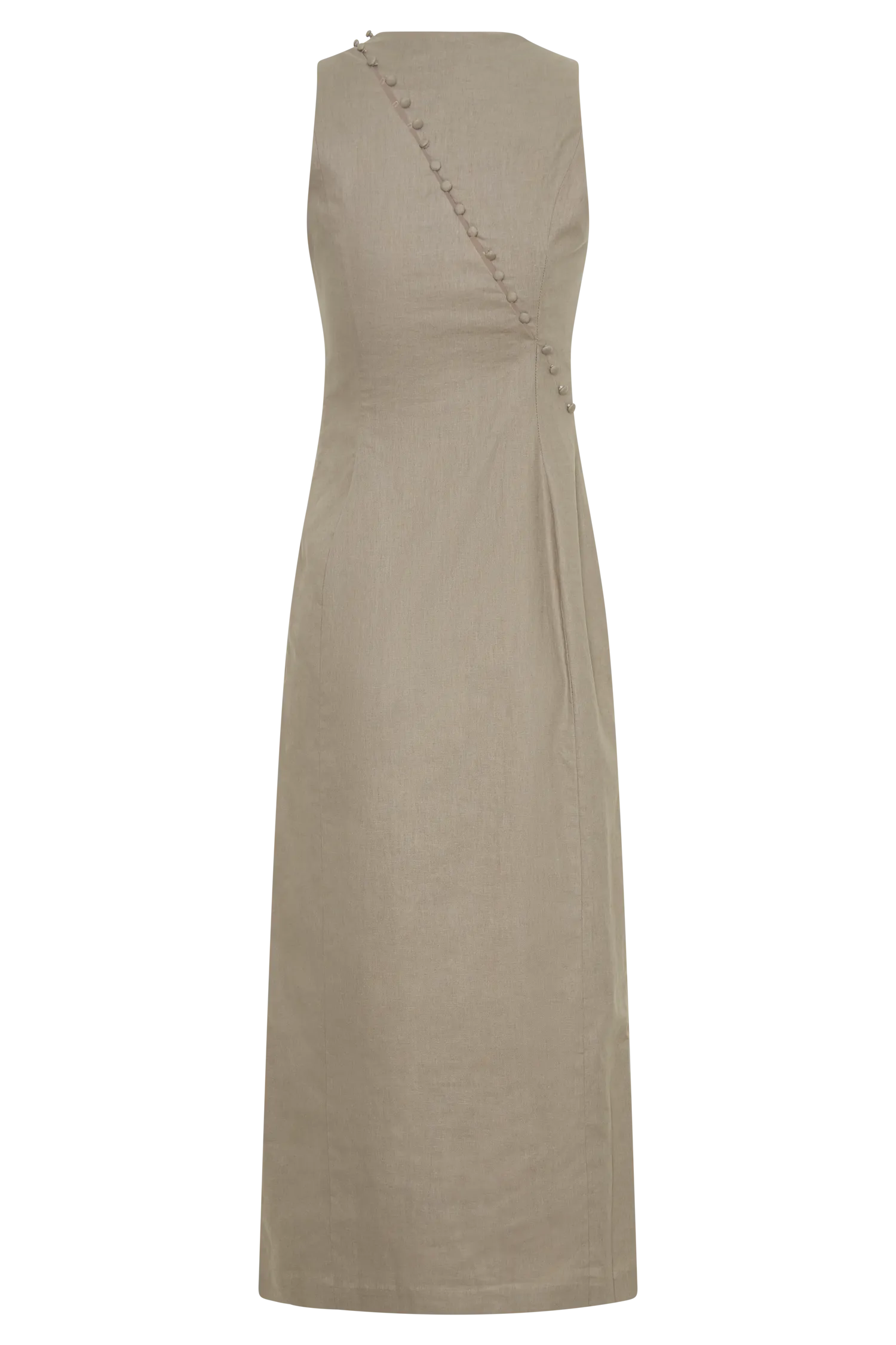 Bronte Linen Button Midi Dress - Pebble