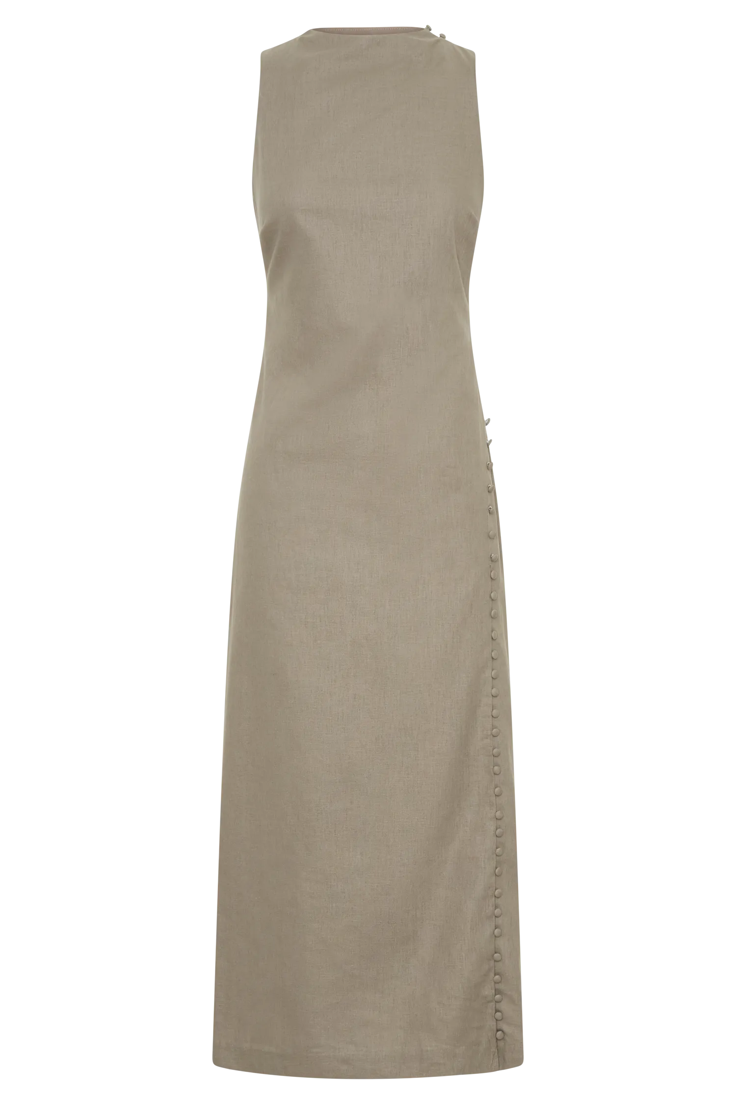 Bronte Linen Button Midi Dress - Pebble