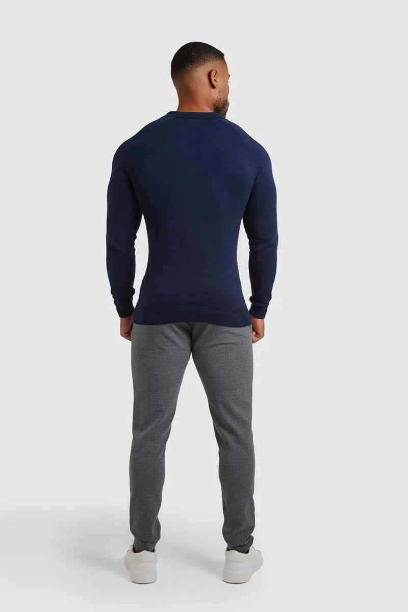Buttonless Open Collar Polo Shirt in Navy